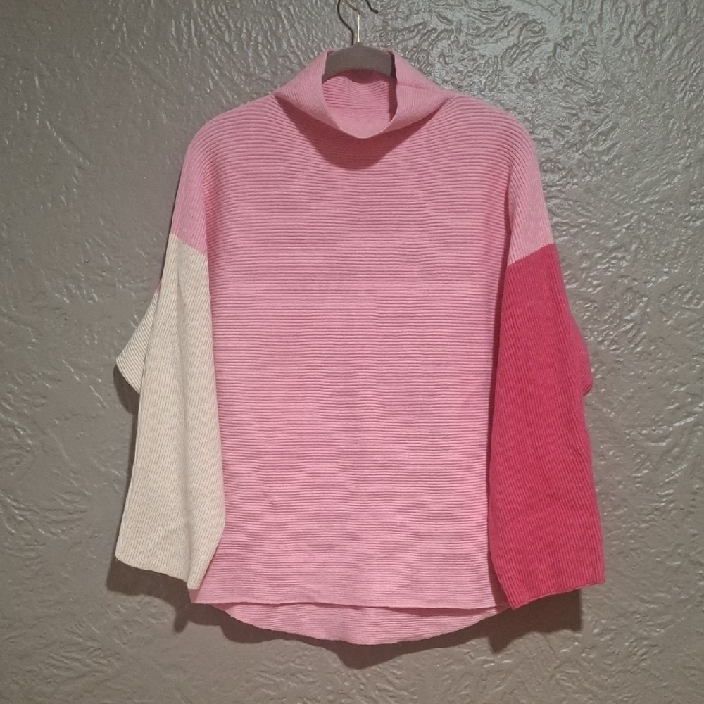 THML.women's  Pink and Cream Cowl Neck Sweater Size M - Picture 2 of 6